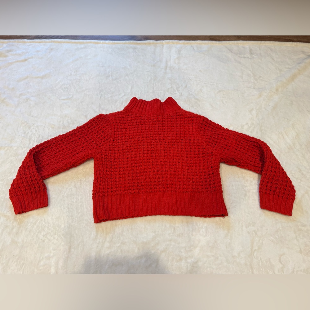 Poof Apparel Size Small Chenille Orange/Red Mock Turtleneck Cropped Sweater.